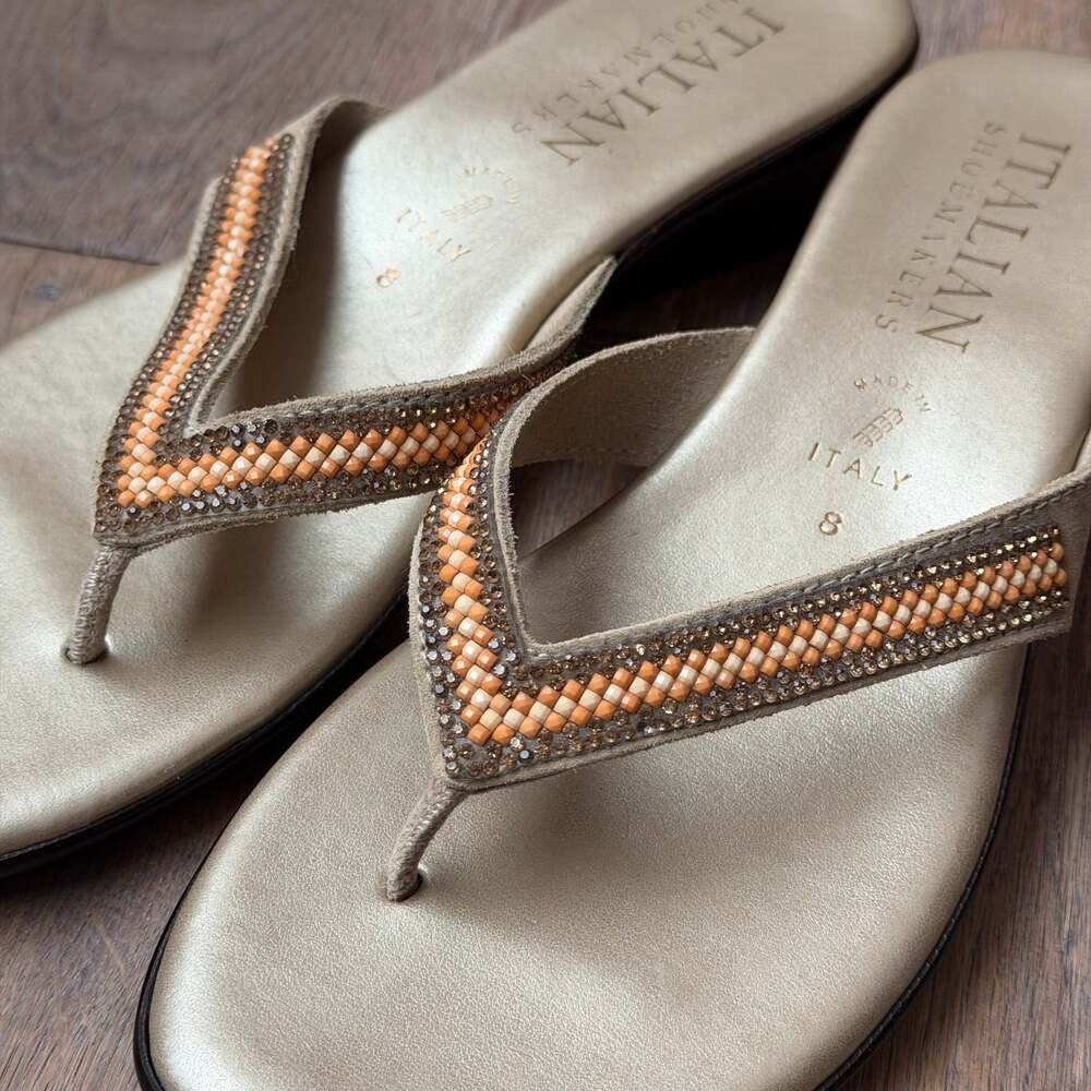 Italian Shoemakers Wedge Sandal Woven Beaded Strap Thong Flip Flop - Sz 8, New! - Picture 6 of 6